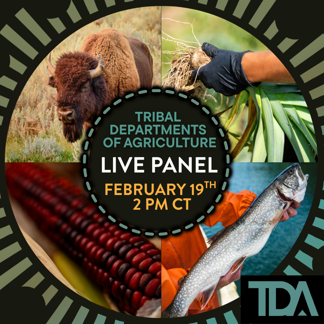 This is an image with agriculture photos and text that says: Tribal Departments of Agriculture Live Panel February 19th 2 pm CT